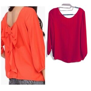 Holiday Red 3/4 Sleeve Cascading Bow in Back Blouse by haute monde Small